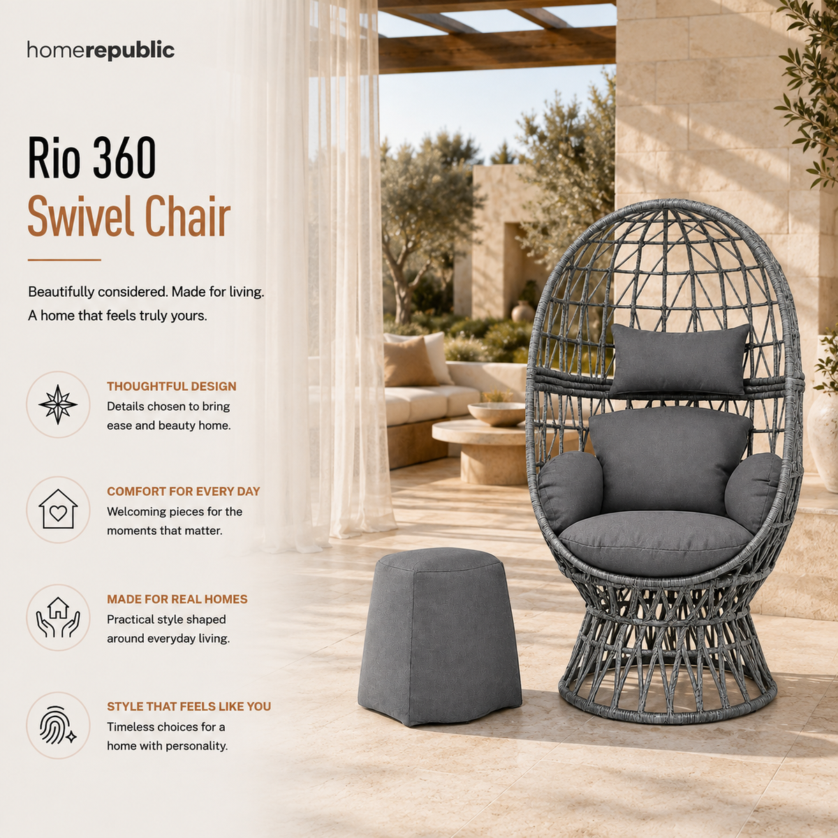 Home Republic Rio 360 Swivel Chair