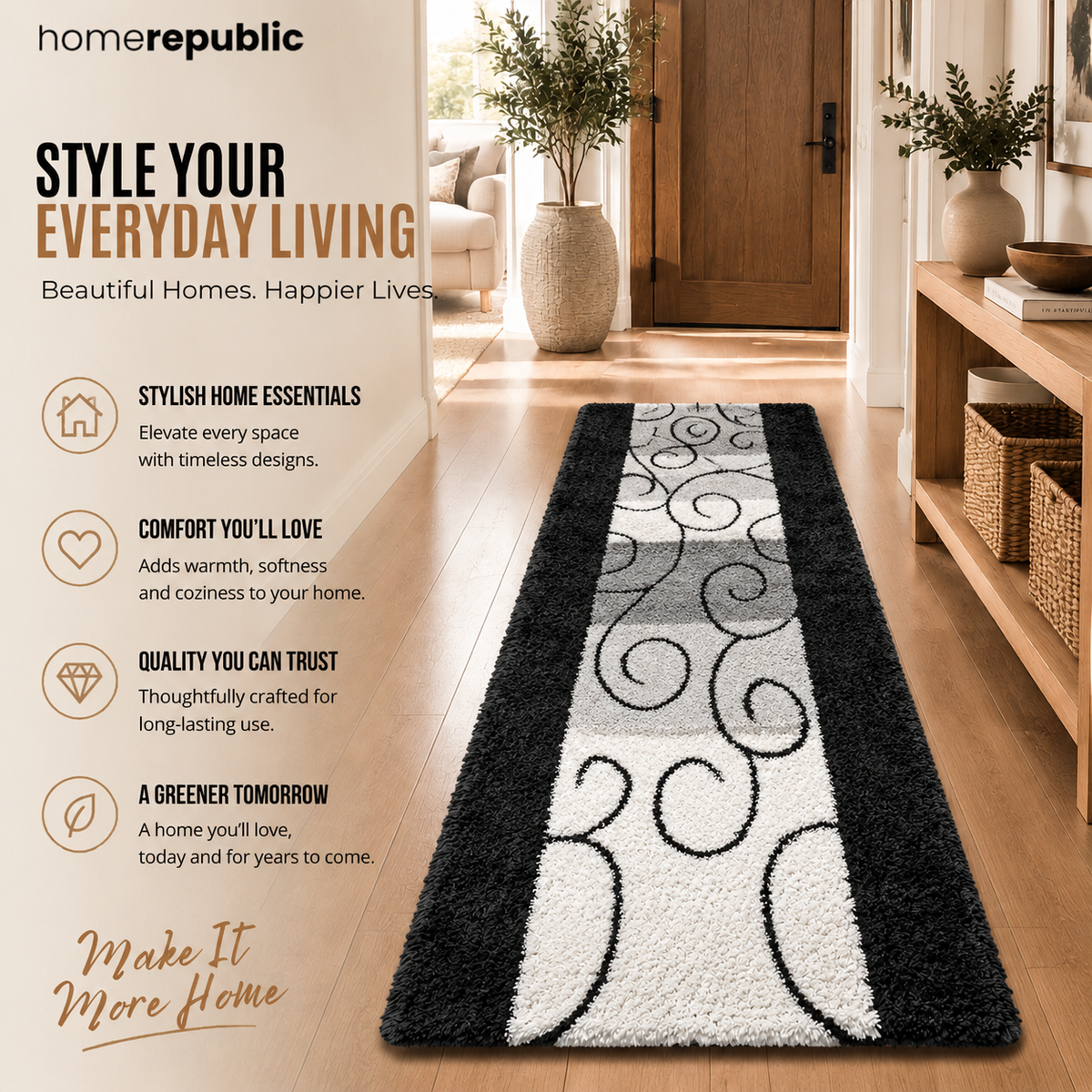 Home Republic Swirls Runner Long Pile