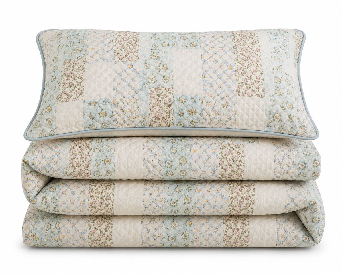 Florelle Floral Patchwork Printed Embossed Duvet Cover And Pillowcase Set