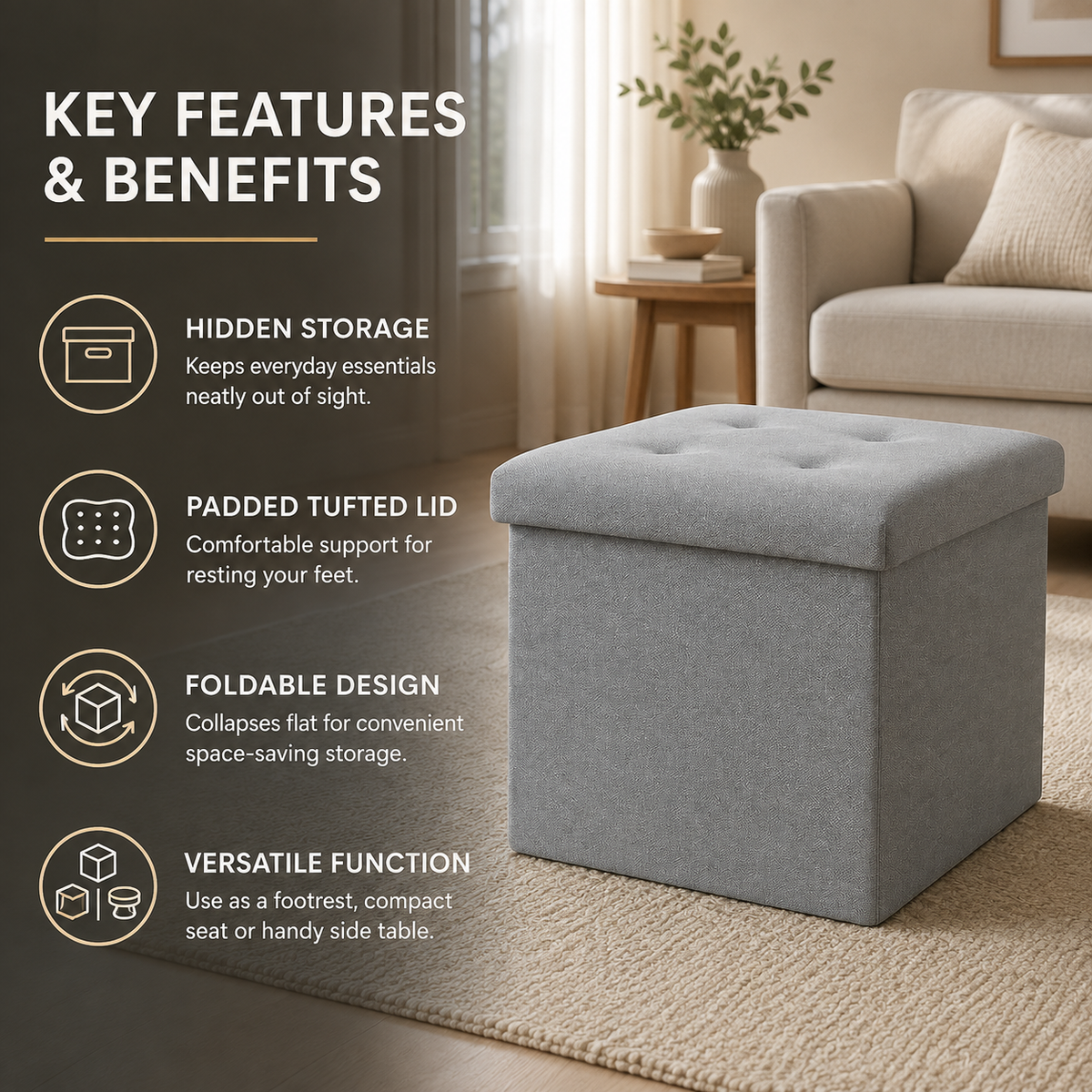 Home Republic Foldable Linen Storage Ottoman