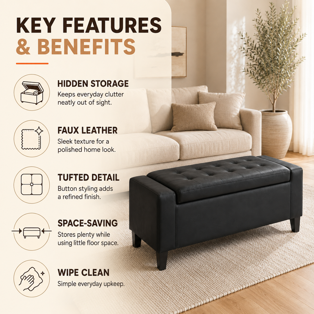 Home Republic Brayden Leather Storage Seat