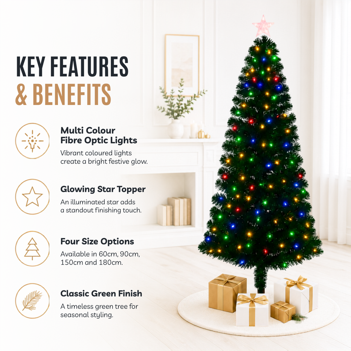 Home Republic Christmas Tree With Multi Colour Fibre Optic Lights