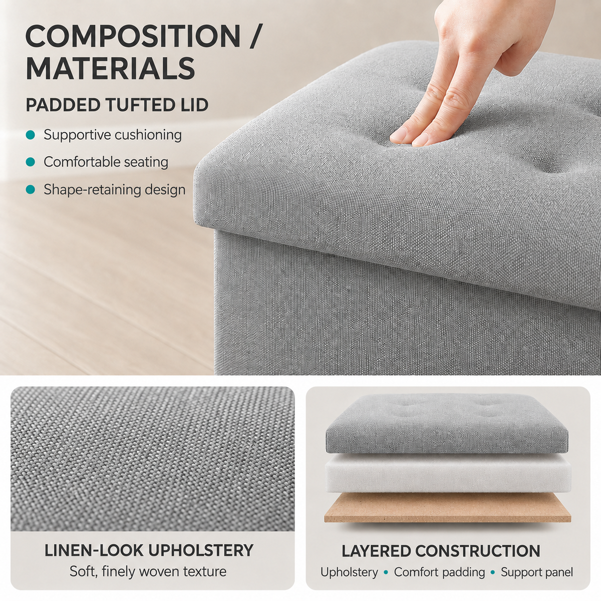 Home Republic Foldable Linen Storage Ottoman
