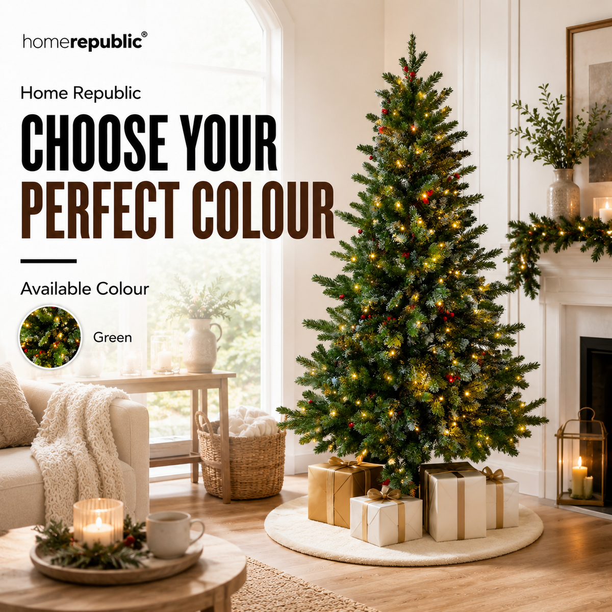 Home Republic Half Christmas Tree With Led Lights And Berries