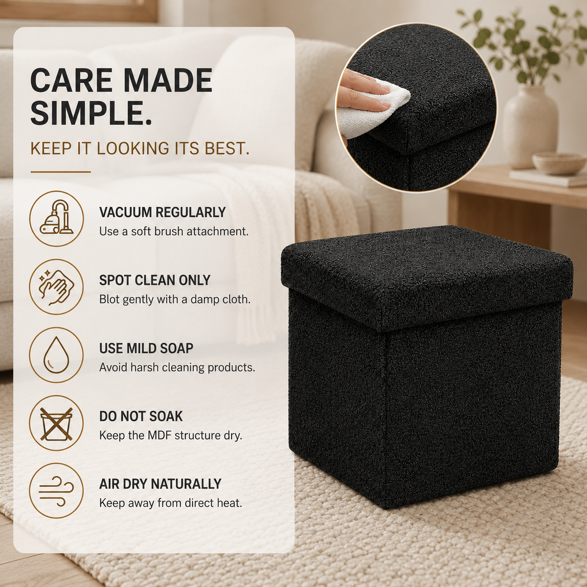 Home Republic Foldable Boucle Storage Ottoman