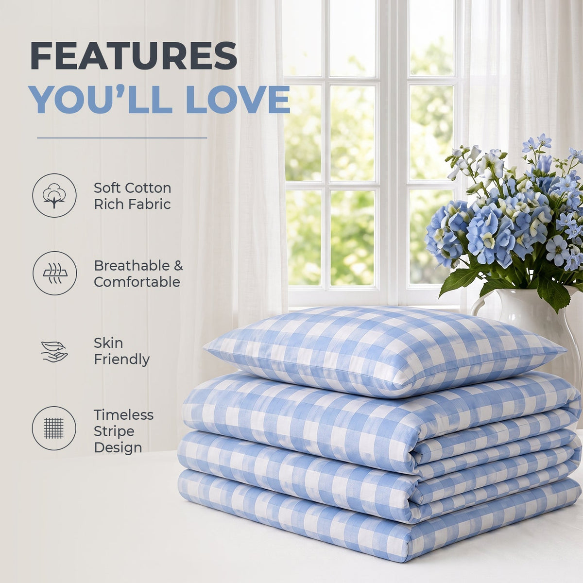 Sweet Dreams Wyndham Gingham Check Duvet Cover And Pillowcase Set