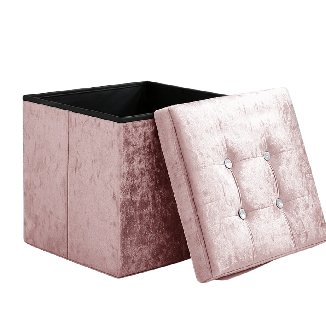 Home Republic Foldable Crushed Velvet Storage Ottoman