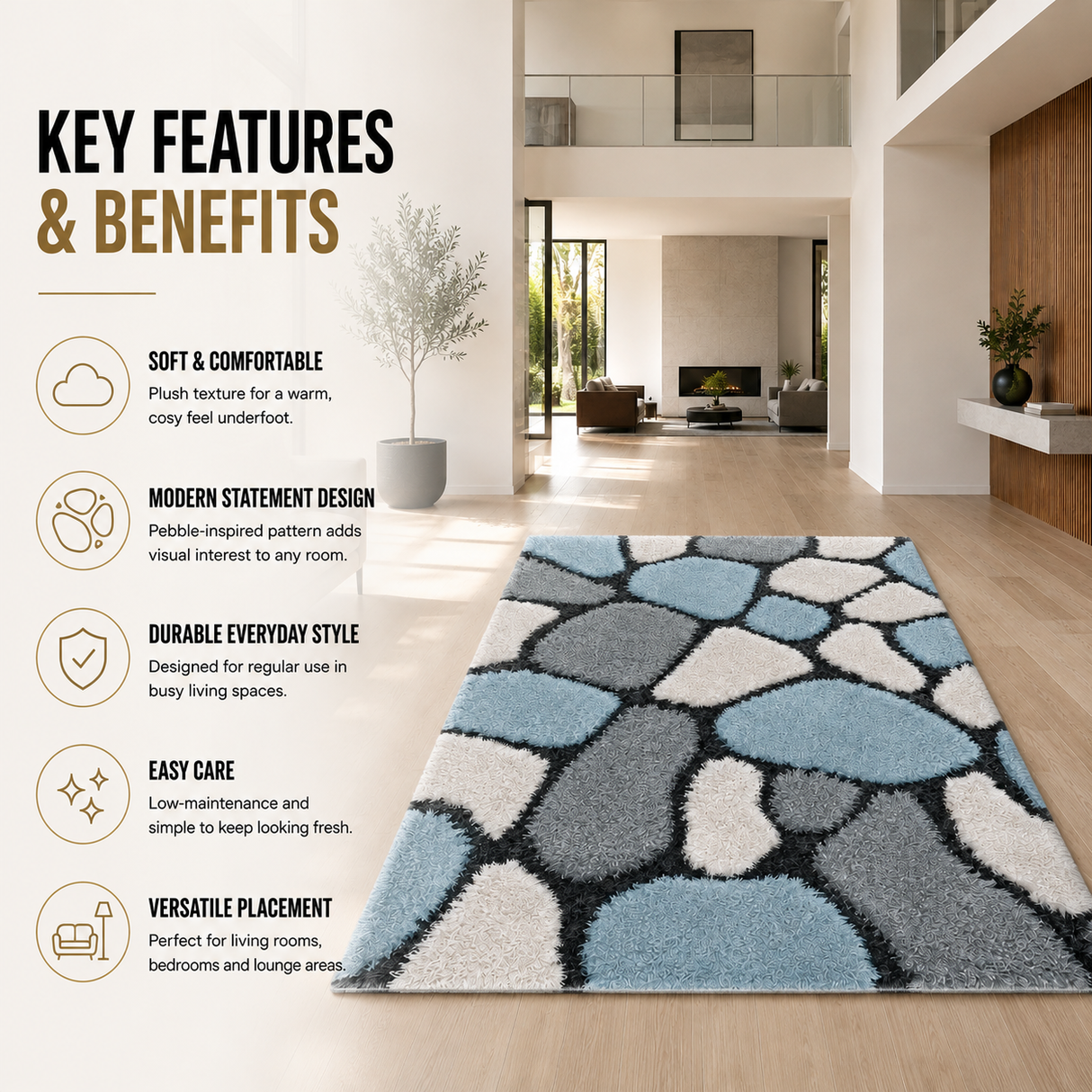 Home Republic Pebbles Shaggy Rug Long Pile