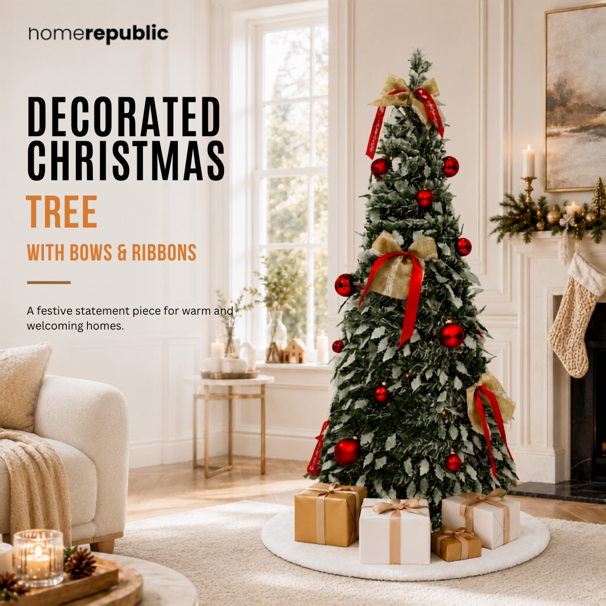 Home Republic Decorated Christmas Tree With Bows & Ribbons