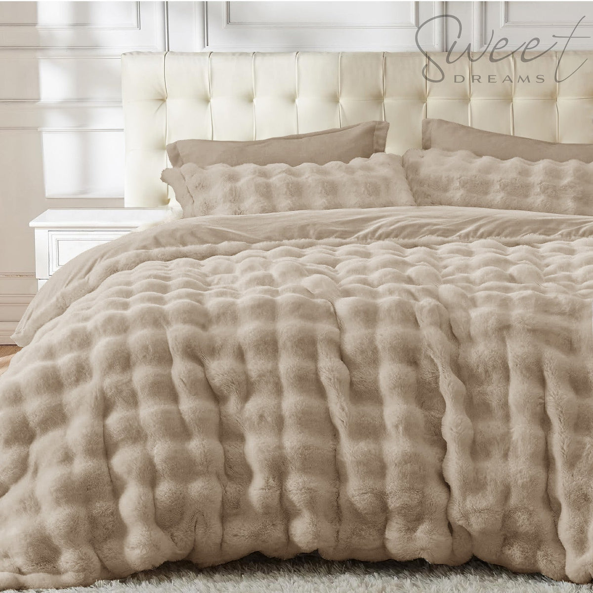 Sweet Dreams Bubble Faux Rabbit Fur Duvet Cover And Pillowcase Set