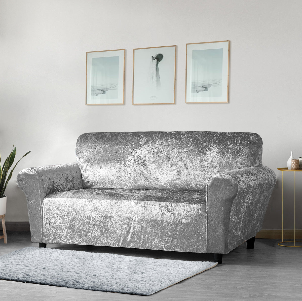 Home Republic Crushed Velvet Stretch Fitted Sofa Cover