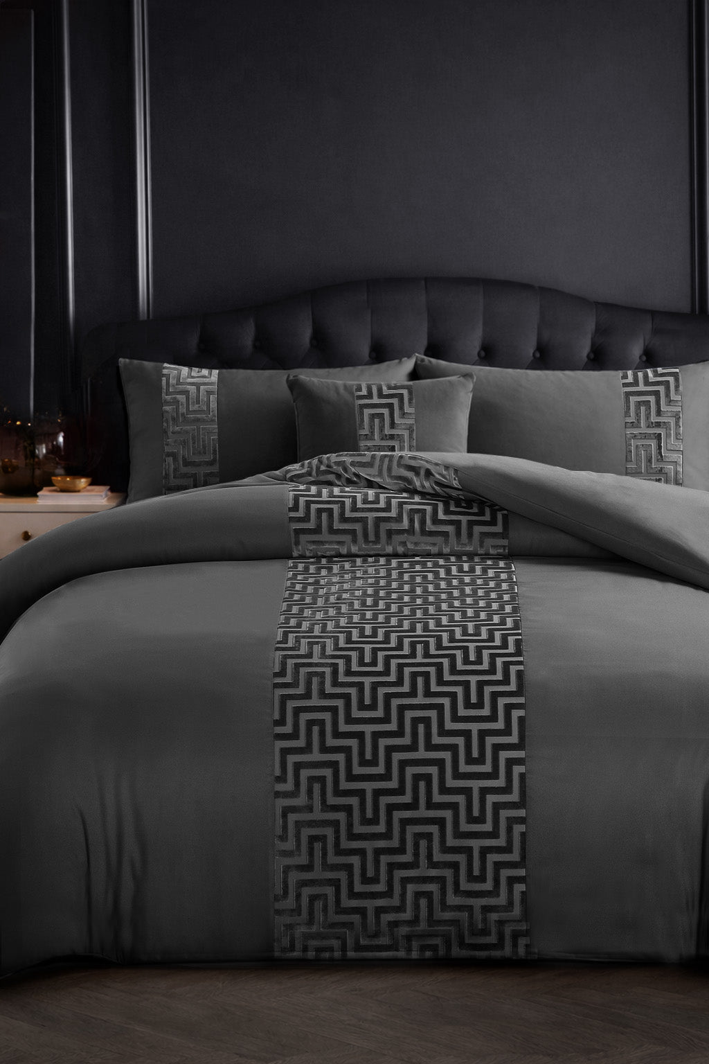 Velosso Dante Greek Key Velvet Duvet Cover And Pillowcase Set