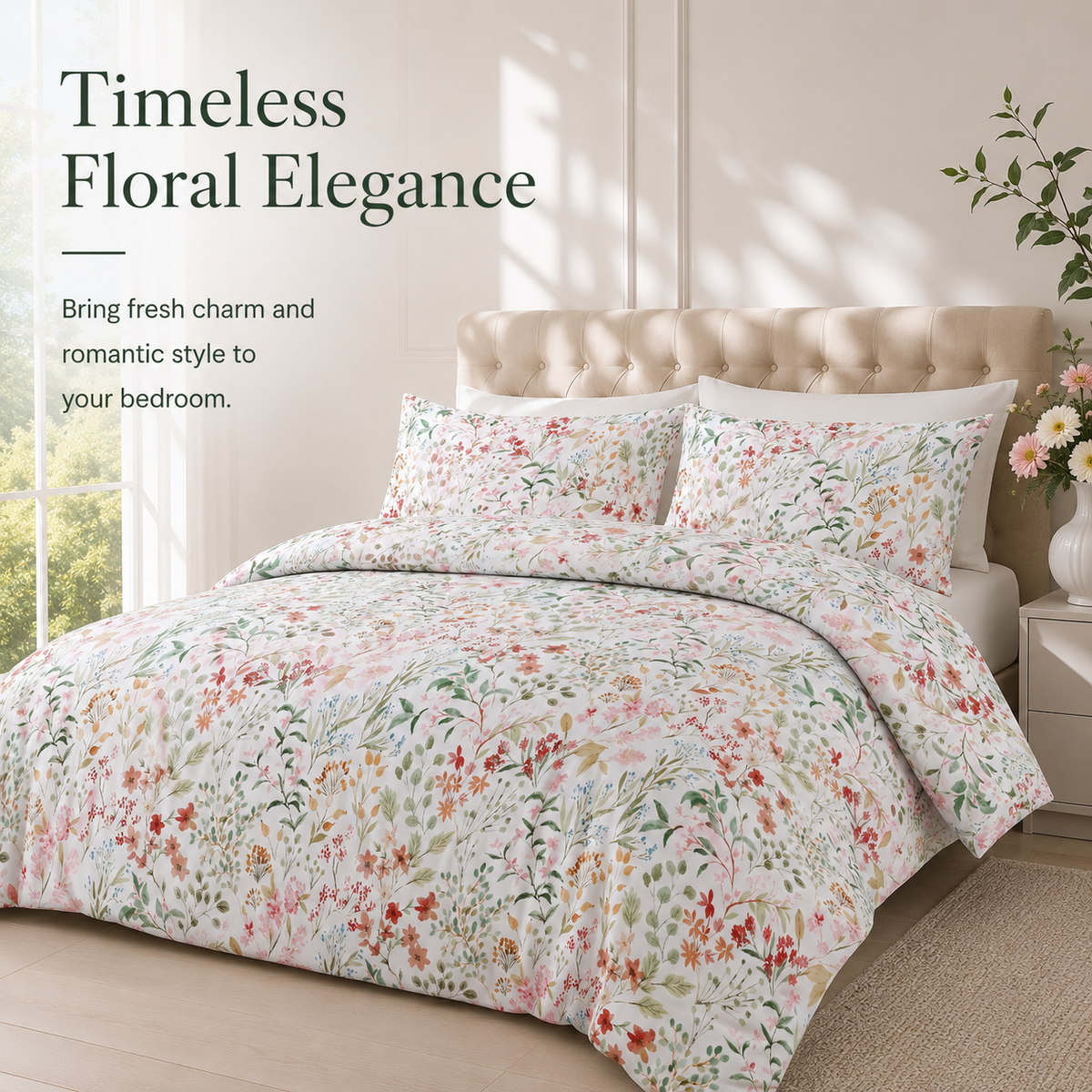 Florelle Eleanor Delicate Floral Patterned Duvet Cover And Pillowcase Set