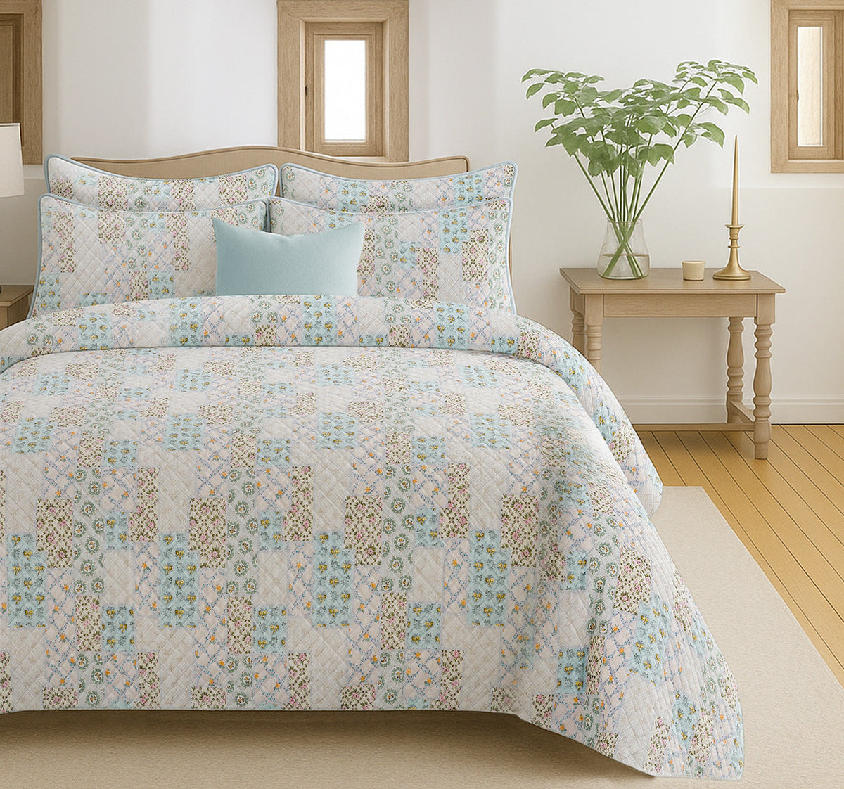 Florelle Floral Patchwork Printed Embossed Duvet Cover And Pillowcase Set