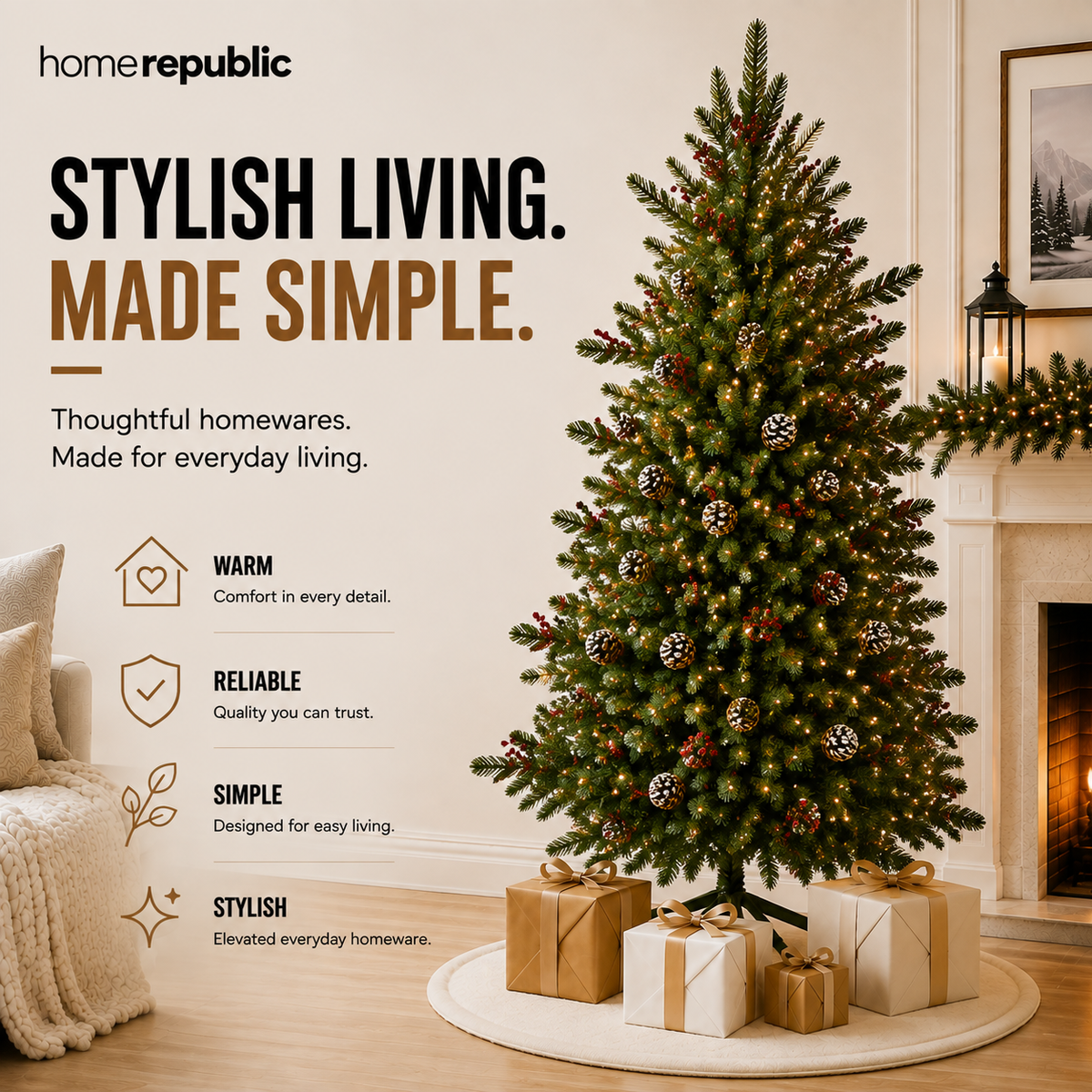 Home Republic Decorated Christmas Tree With Acorns And Berries