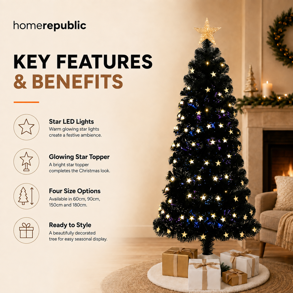 Home Republic Christmas Tree With Star Led Lights