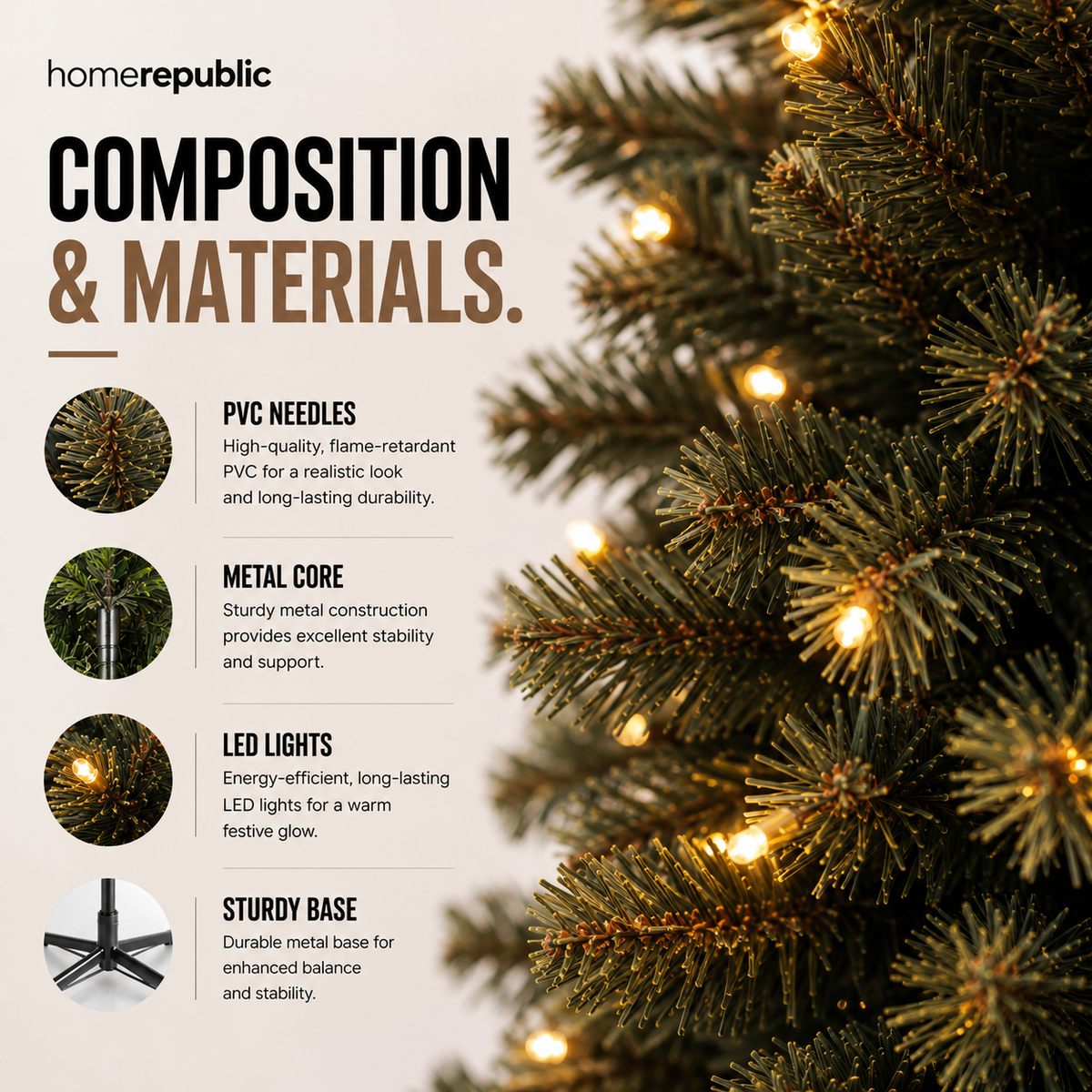 Home Republic Half Christmas Tree With Led Lights