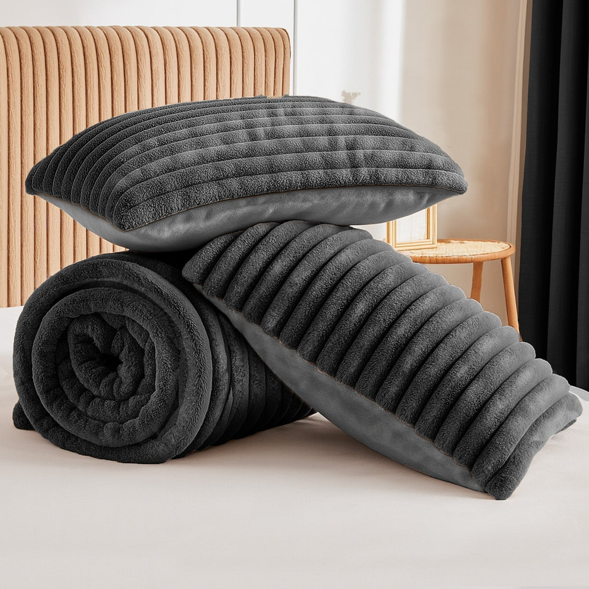 Velosso Jumbo Cord Faux Rabbit Fur Duvet Cover And Pillowcase Set