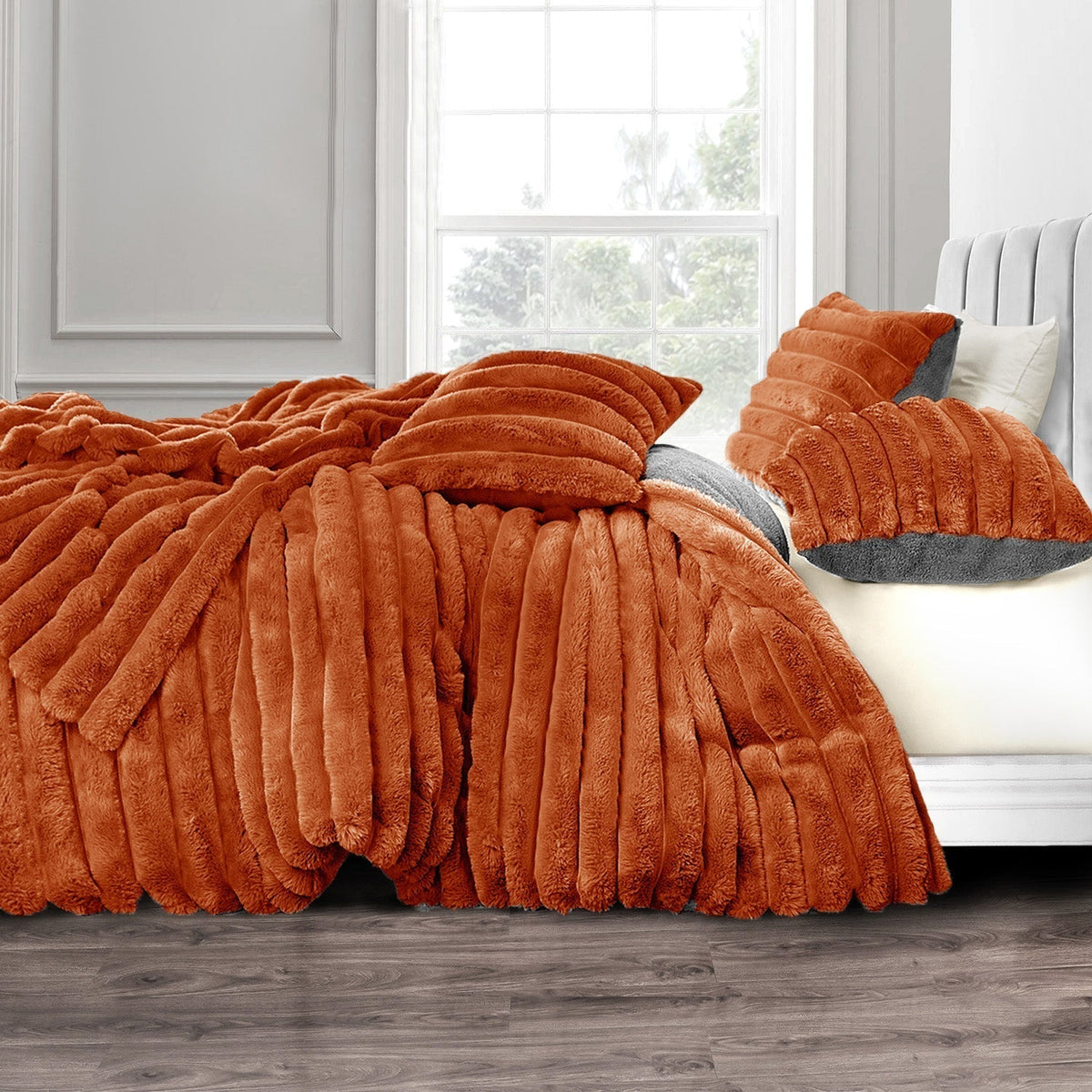 Velosso Jumbo Cord Faux Rabbit Fur Duvet Cover And Pillowcase Set