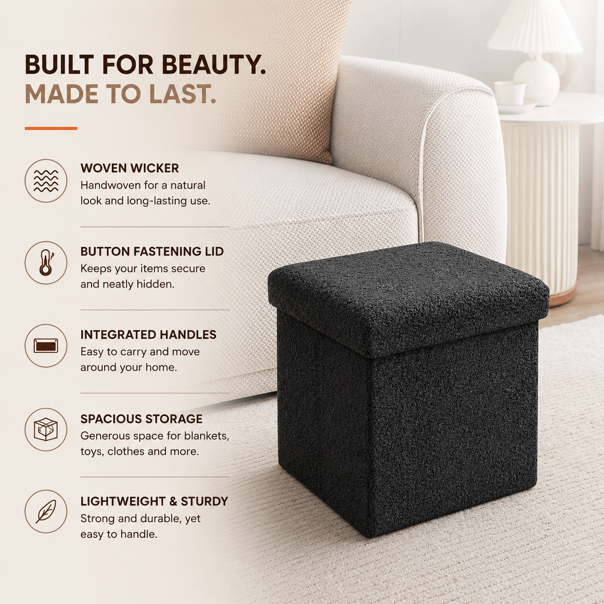 Home Republic Foldable Boucle Storage Ottoman