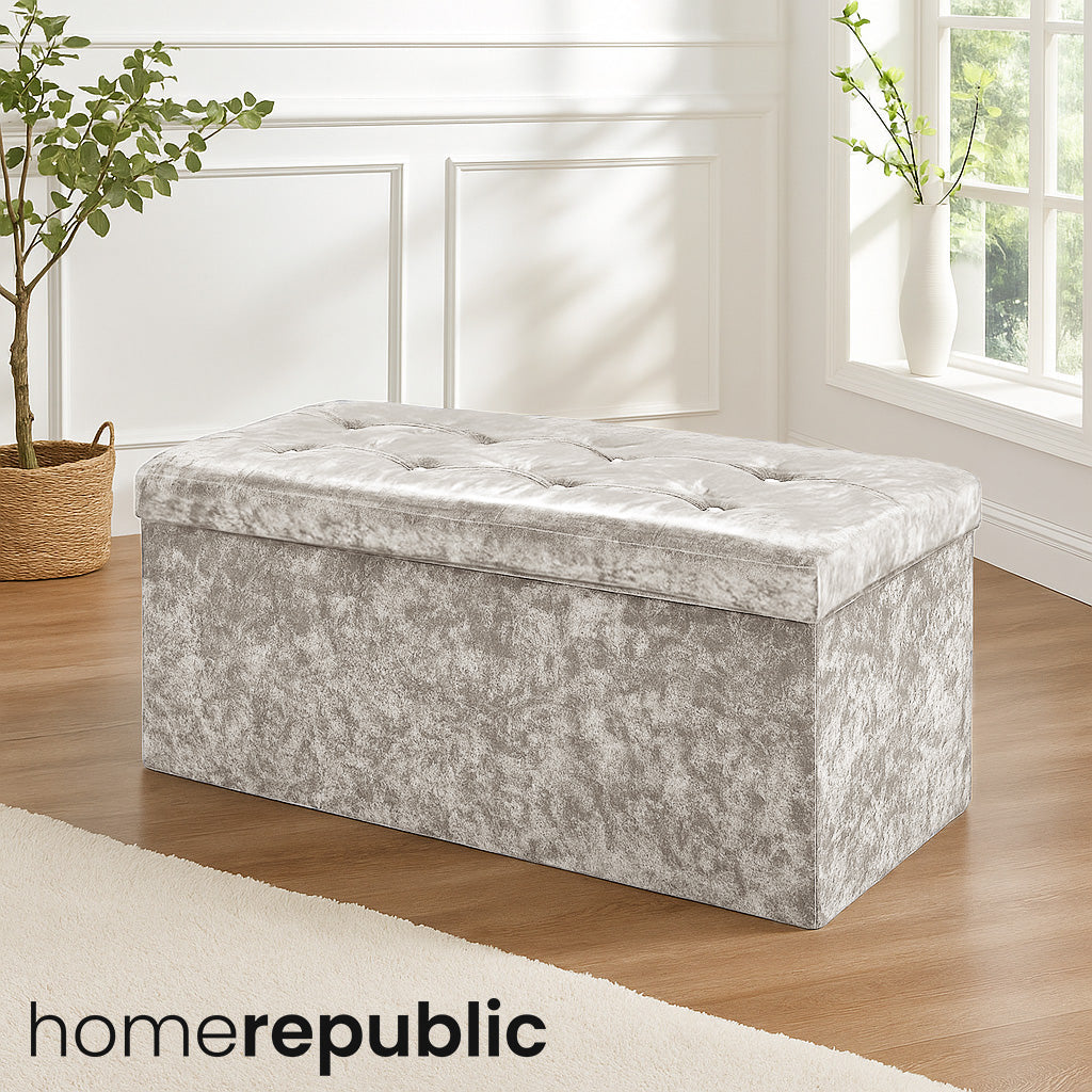 Home Republic Foldable Crushed Velvet Storage Ottoman