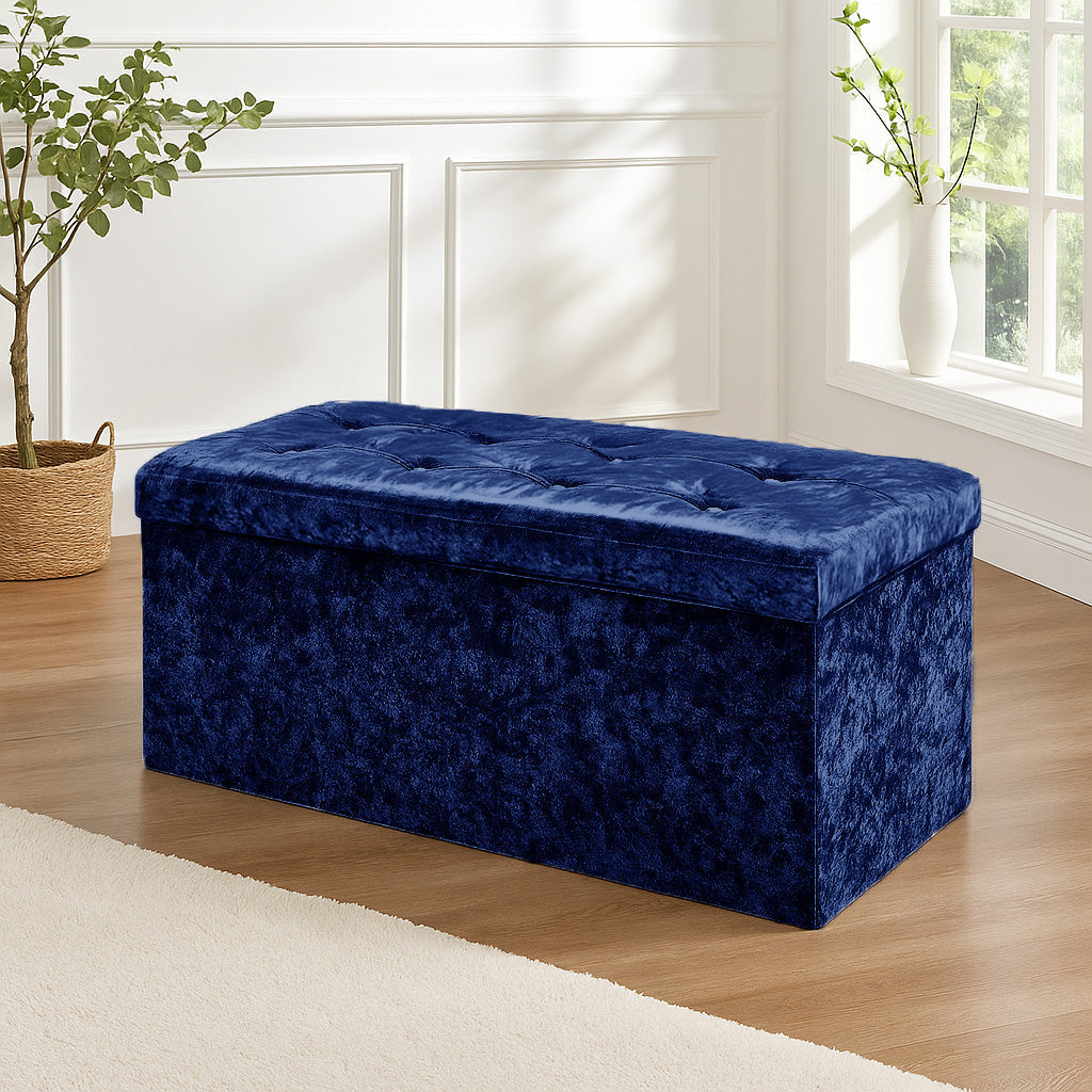 Home Republic Foldable Crushed Velvet Storage Ottoman
