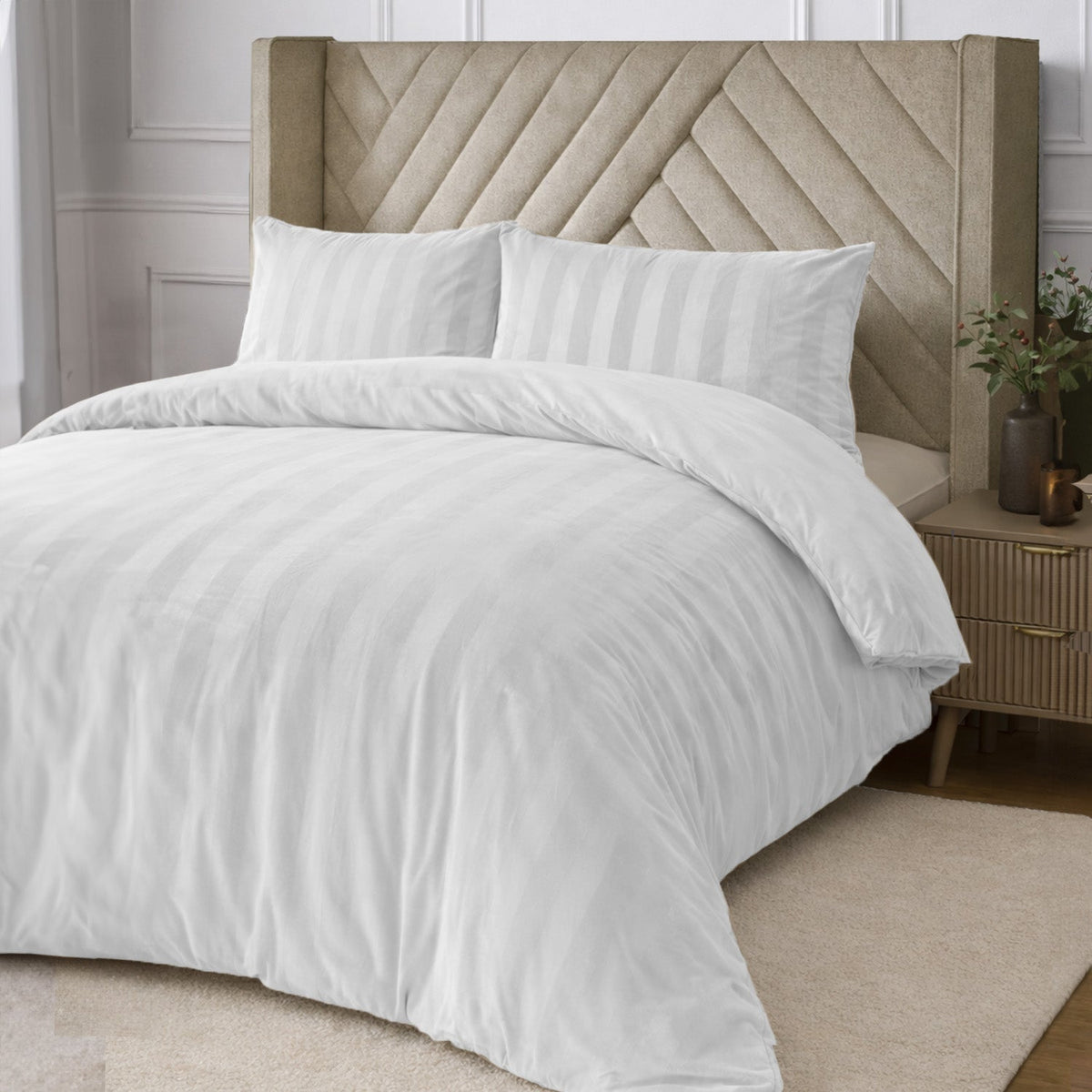 Velosso Oslo Luxury Velvet Stripe Duvet Cover And Pillowcase Set