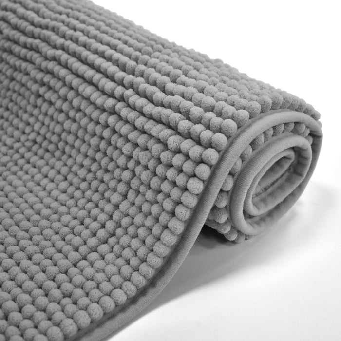 Luxury Non-Slip Soft Grey Pedestal Mat Shaggy Noodle Super Absorbent Microfiber Bathroom Mat