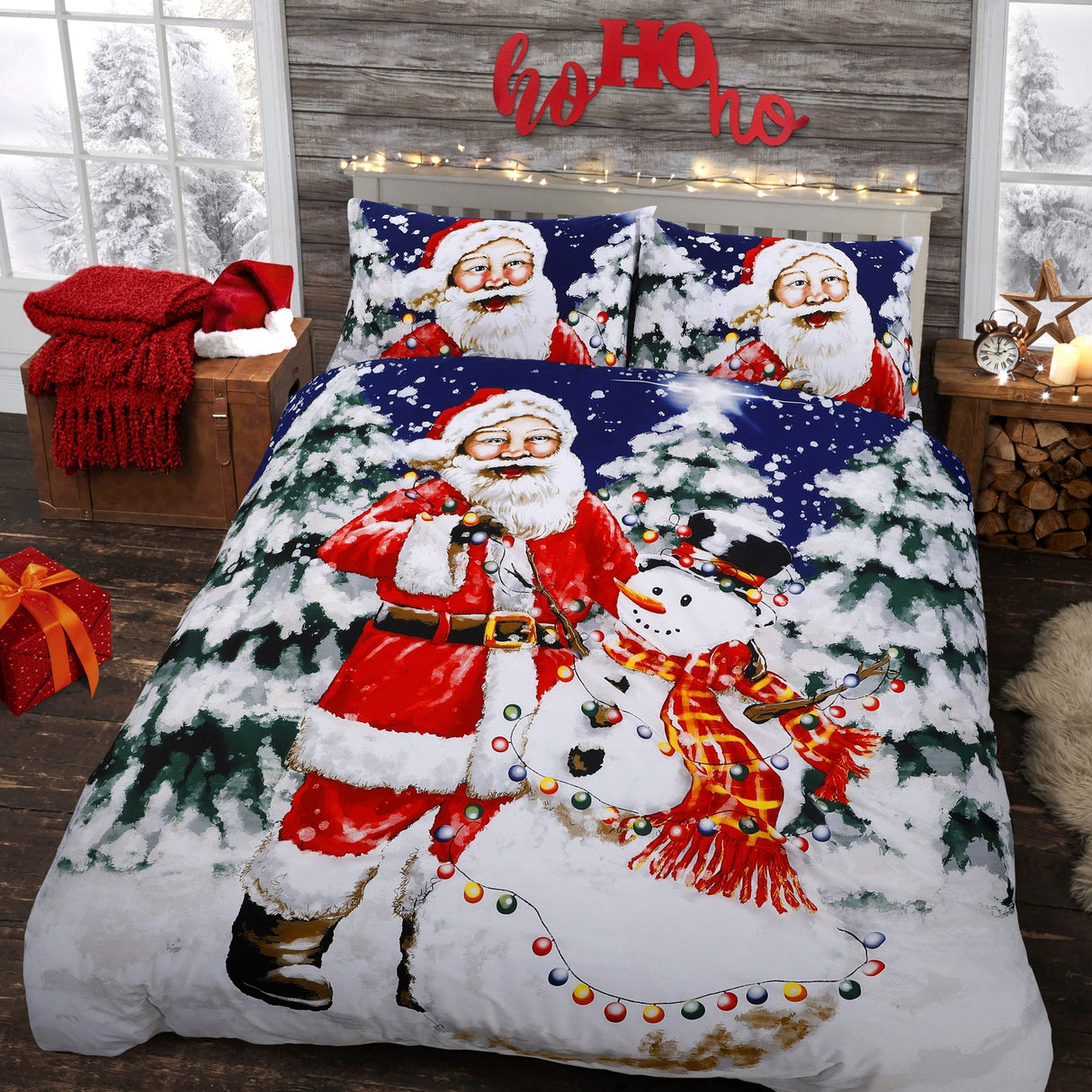 Velosso Santa Xmas Lights Duvet Cover & Pillowcase Set