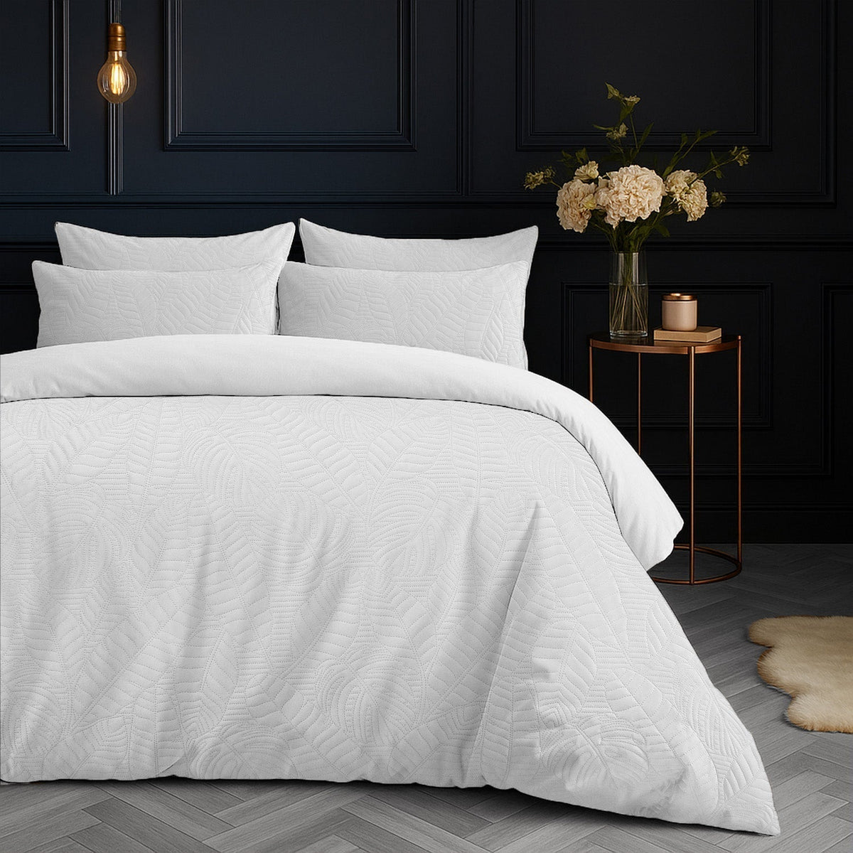 Velosso Savannah Velvet Embossed Leaf Pattern Duvet Cover And Pillowcase Set
