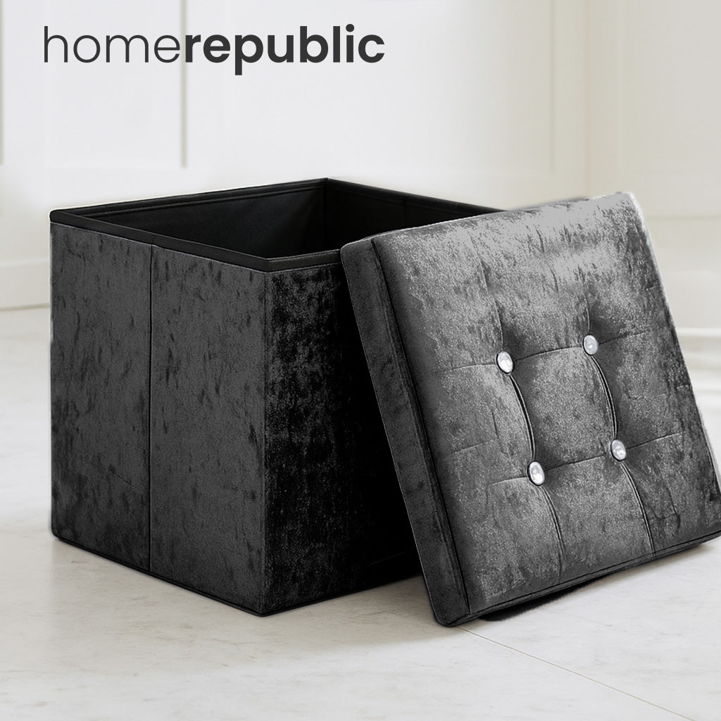 Home Republic Foldable Crushed Velvet Storage Ottoman