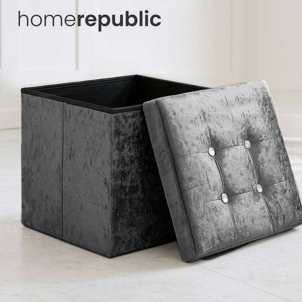 Home Republic Foldable Crushed Velvet Storage Ottoman