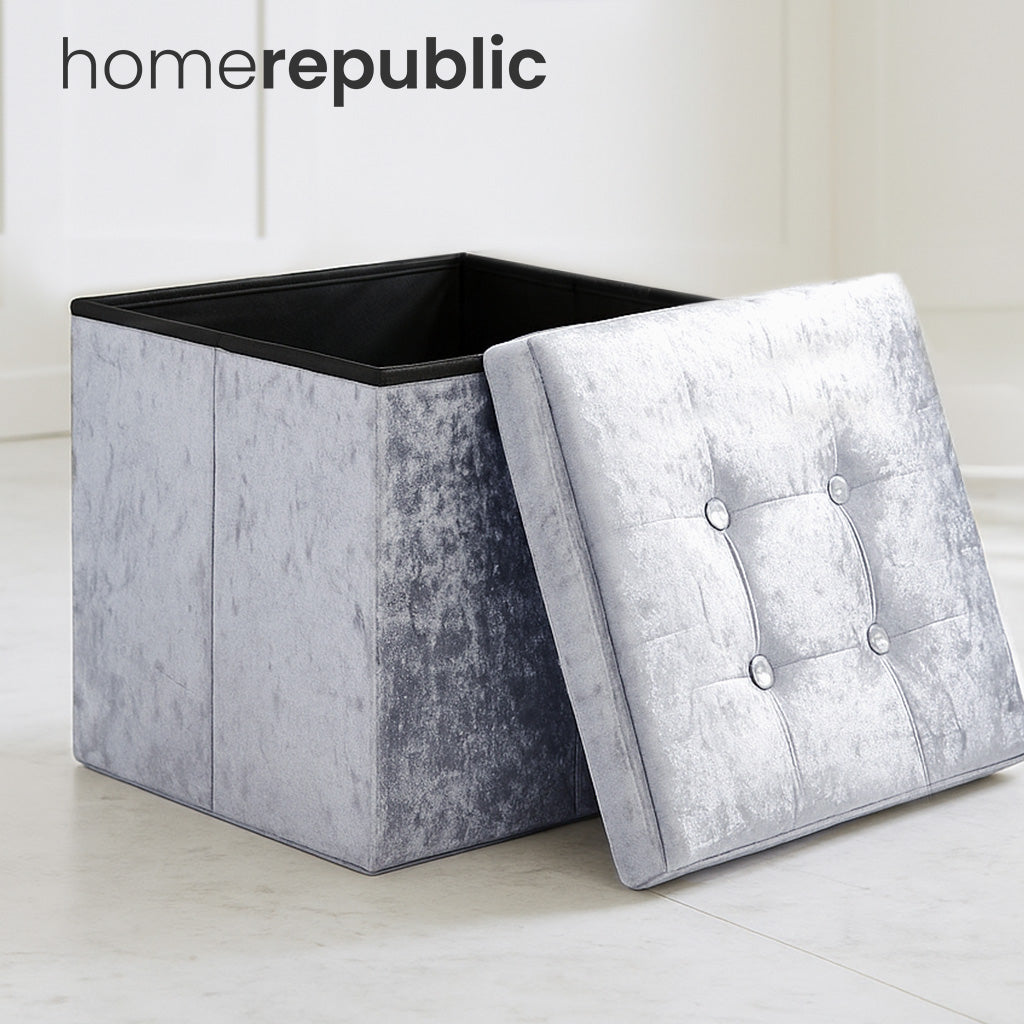 Home Republic Foldable Crushed Velvet Storage Ottoman
