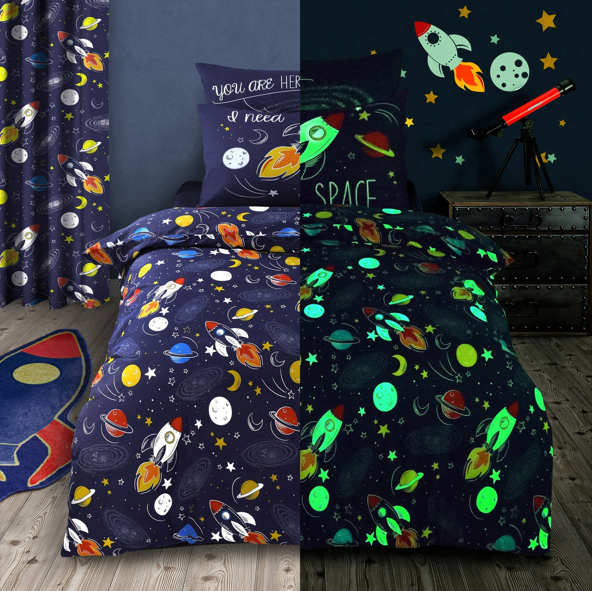 Velosso Space Glow in Dark Duvet Cover & Pillowcase Set