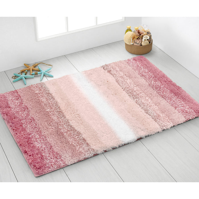Luxury Non-Slip Soft Blush Pink Bath Mat Rug Super Absorbent Microfiber Deep Pile Ombre Striped Bathroom Mat