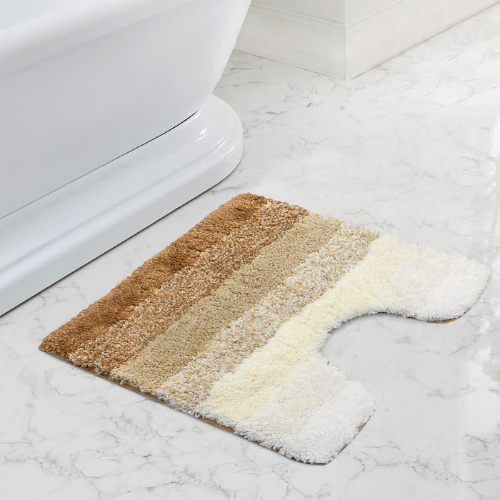 Luxury Non-Slip Soft Brown Pedestal Mat Super Absorbent Microfiber Ombre Striped Bathroom Mat