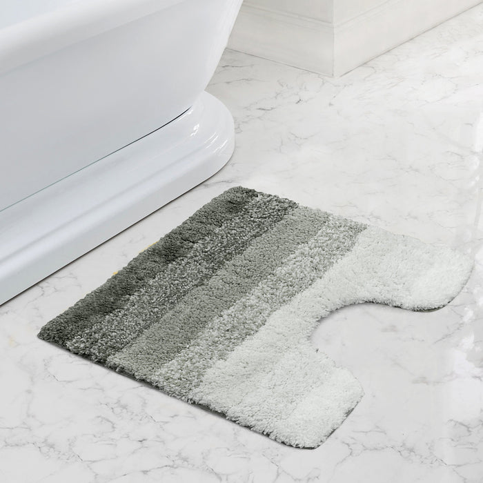 Luxury Non-Slip Soft Grey Pedestal Mat Super Absorbent Microfiber Ombre Striped Bathroom Mat