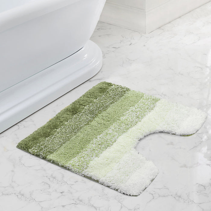 Luxury Non-Slip Soft Sage Pedestal Mat Super Absorbent Microfiber Ombre Striped Bathroom Mat