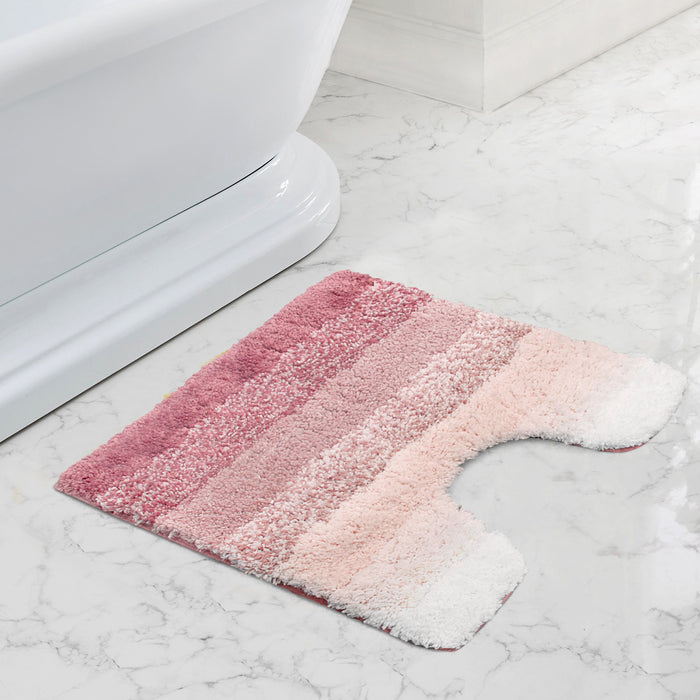 Luxury Non-Slip Soft Blush Pink Pedestal Mat Super Absorbent Microfiber Ombre Striped Bathroom Mat
