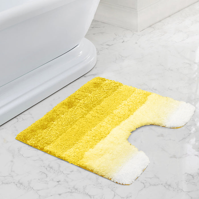 Luxury Non-Slip Soft Ochre Pedestal Mat Super Absorbent Microfiber Ombre Striped Bathroom Mat