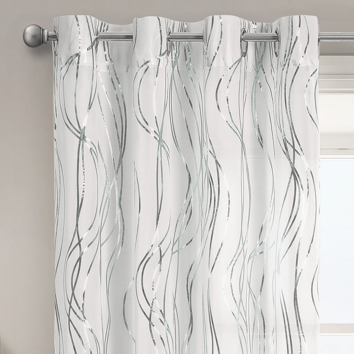 Intimates Swirls Foil Printed Sheer Ringtop Voile Panel