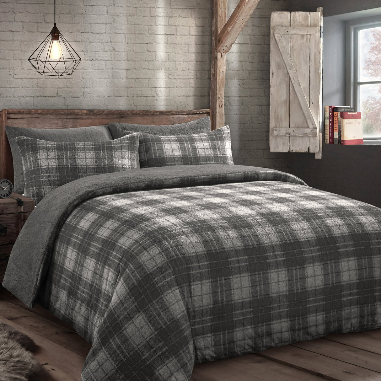 Velosso Check Teddy Duvet Cover & Pillowcase Set
