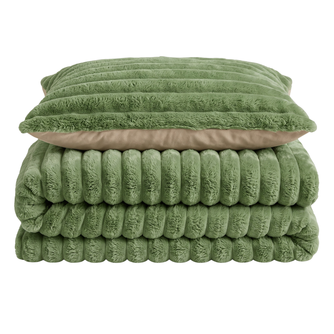 Velosso Jumbo Cord Faux Rabbit Fur Duvet Cover And Pillowcase Set