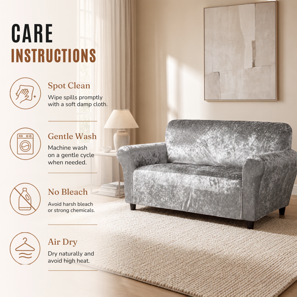 Home Republic Crushed Velvet Stretch Fitted Sofa Cover