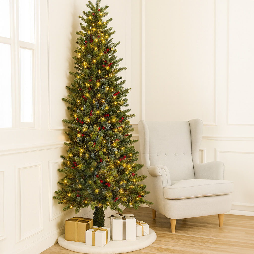 Home Republic Half Christmas Tree With Led Lights And Berries