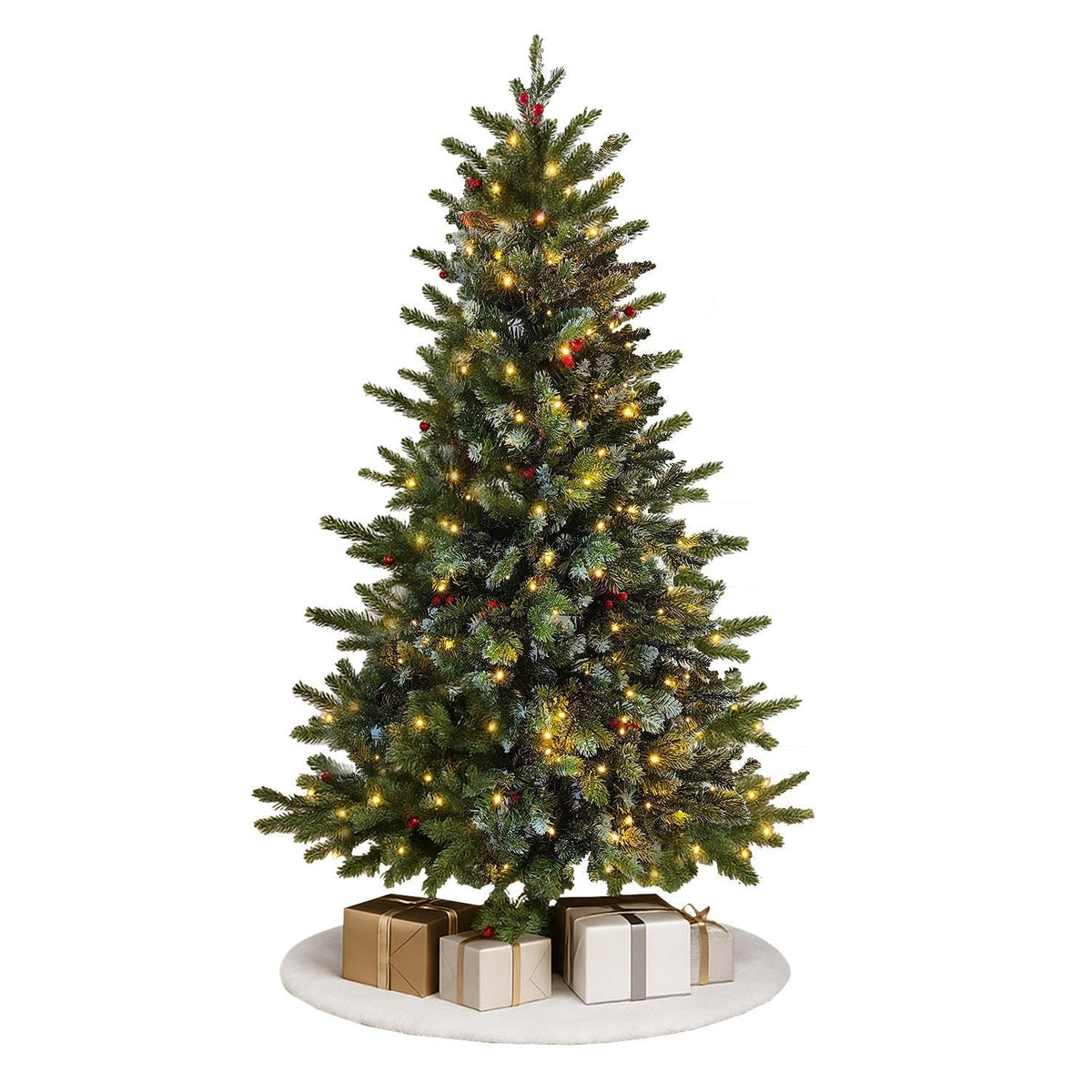 Home Republic Half Christmas Tree With Led Lights And Berries