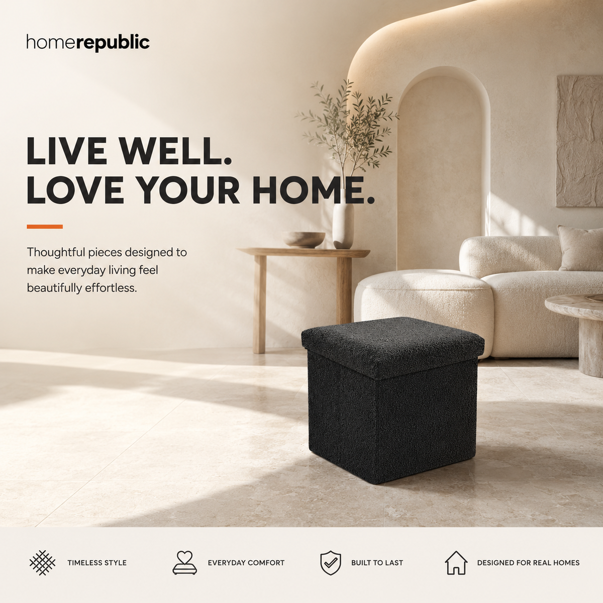 Home Republic Foldable Boucle Storage Ottoman