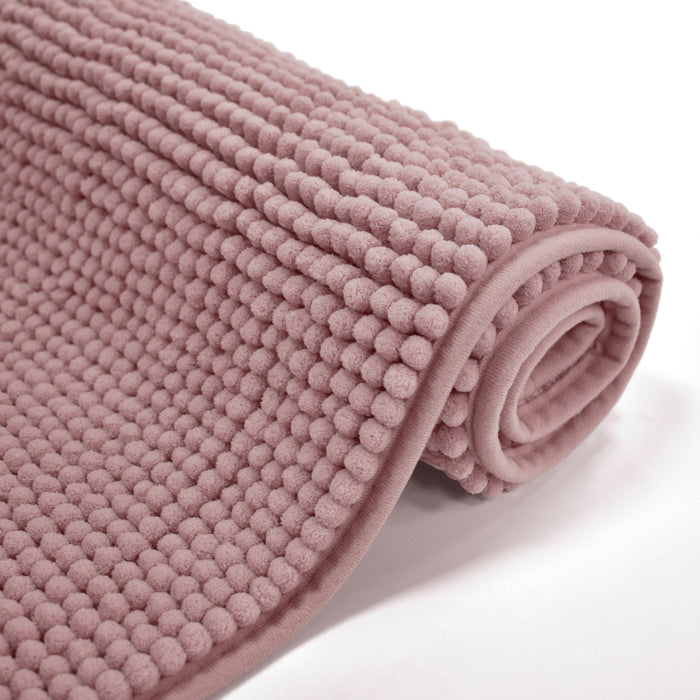 Luxury Non-Slip Soft Blush Pink Pedestal Mat Shaggy Noodle Super Absorbent Microfiber Bathroom Mat
