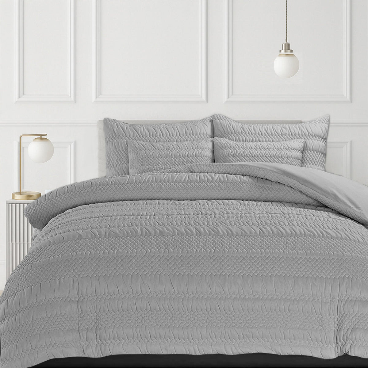 Velosso Saville Embossed Geometric Pattern Duvet Cover And Pillowcase Set