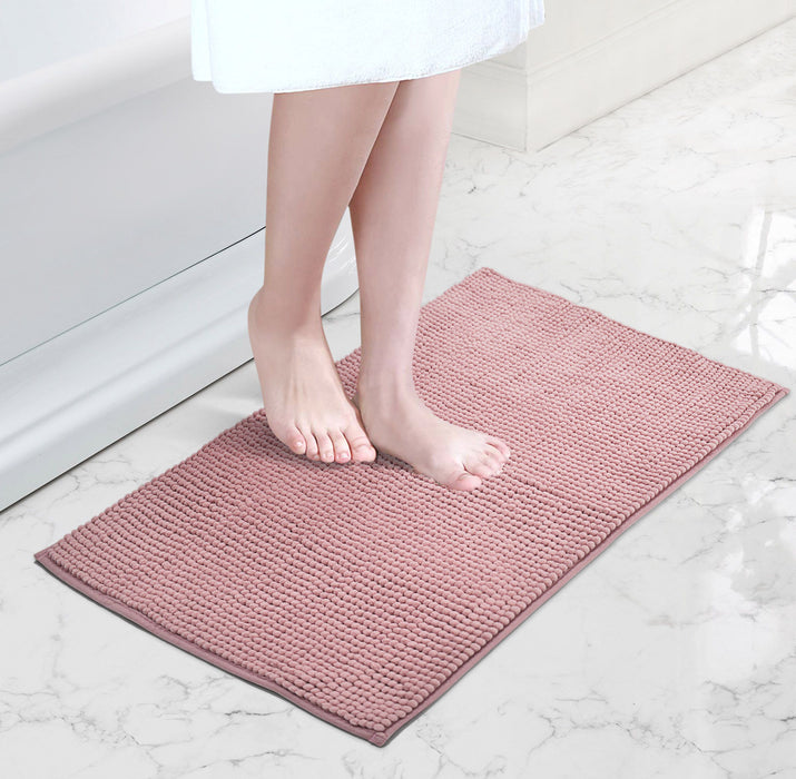 Luxury Non-Slip Soft Blush Pink Bath Mat Shaggy Noodle Super Absorbent Microfiber Bathroom Mat